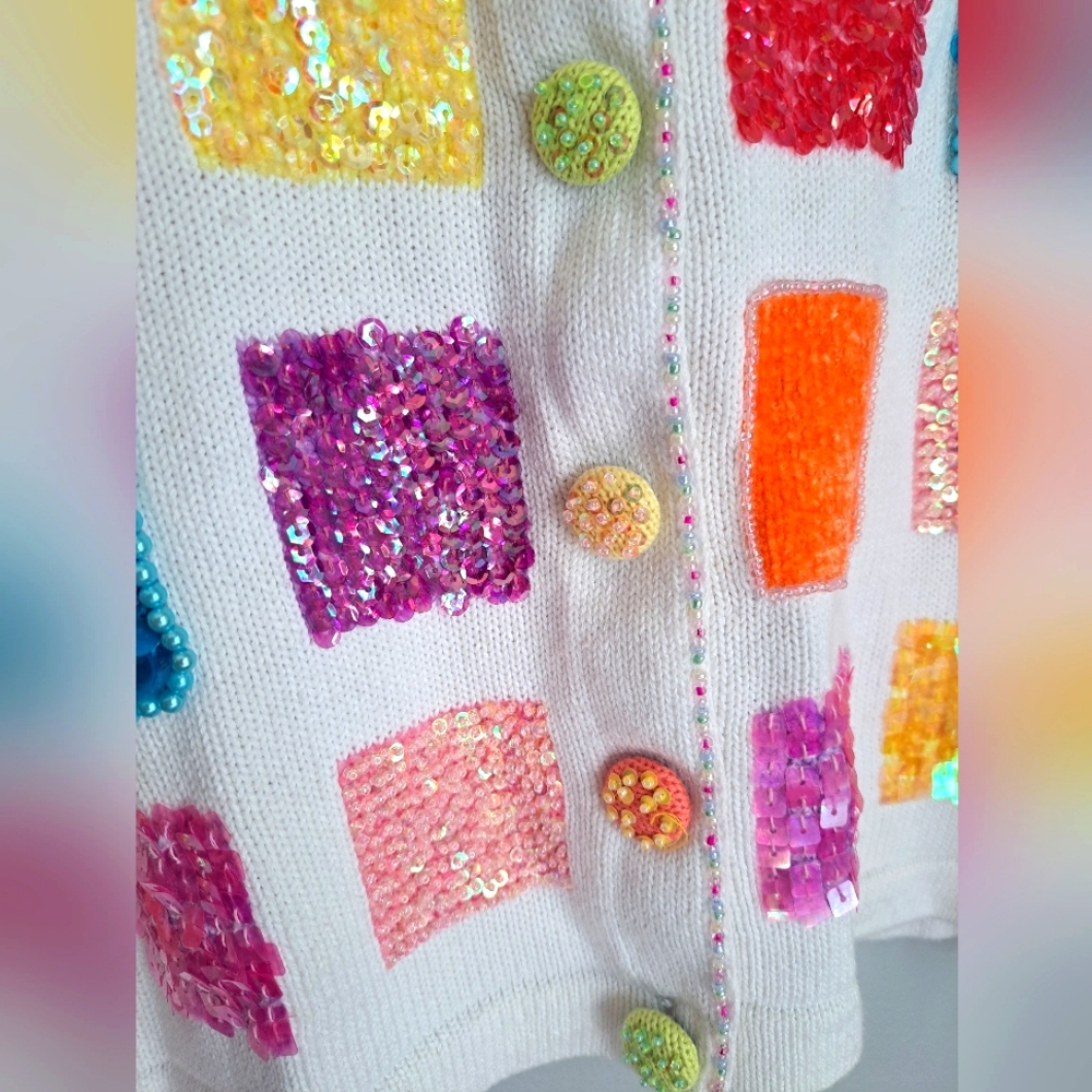 Berek By Takako Sakon 1980’s  Sequin Beaded Boho Sweater Cardigan Sz Small RARE - Picture 10 of 12